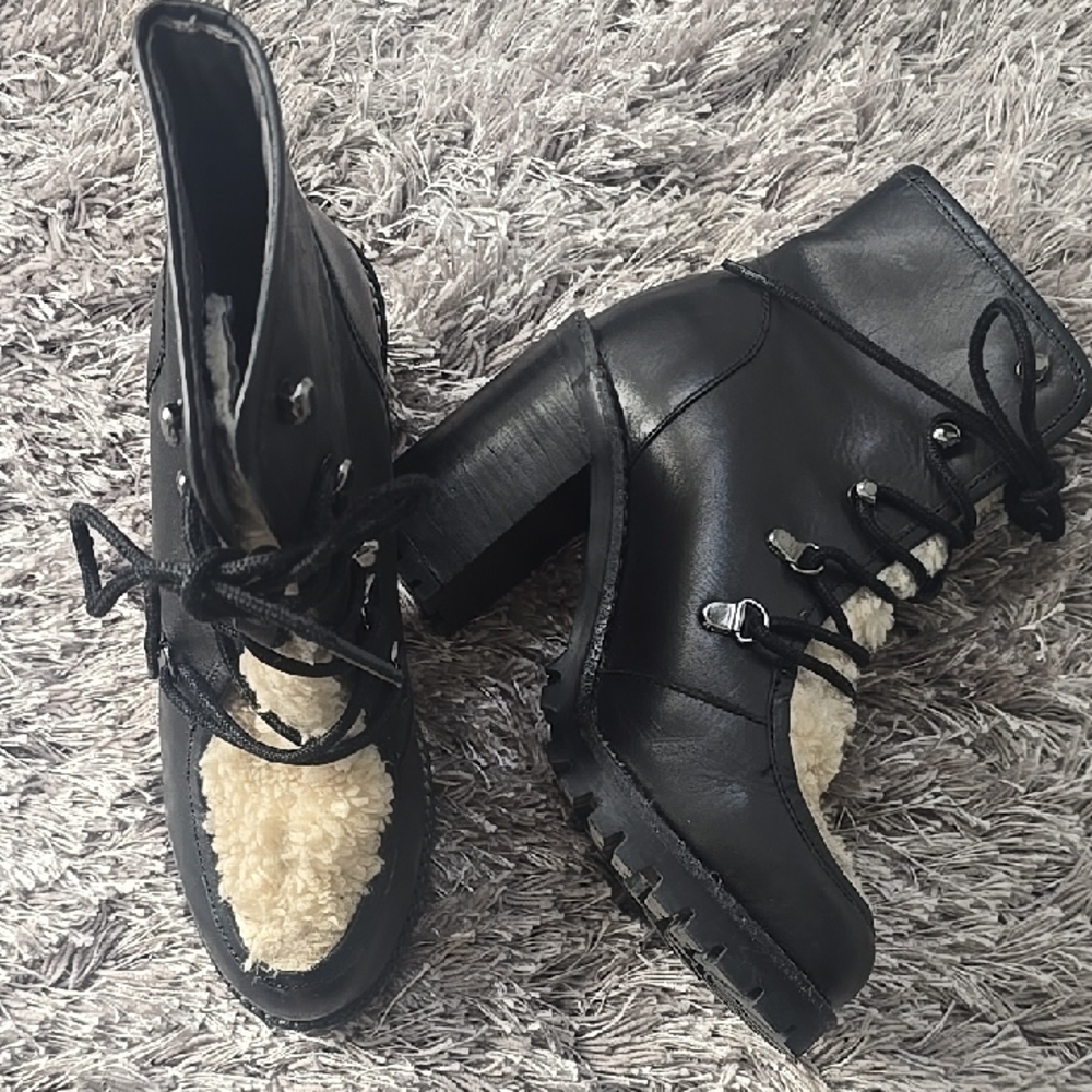 Seychelles Black and Cream Lace-Up Boots